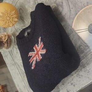 Scott Officer Men's Navy Silk And Wool Sweater with Union Jack Design Like New